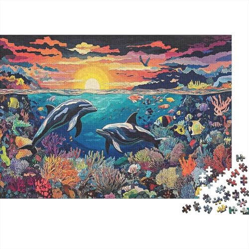 Delphin Puzzleteile 1000-Stücke Spiele Für Erwachsene Ozean Ölgemälde Für Puzzles Geeignet Für Die Ganze Familie Puzzle Für Erwachsene Geschenk 1000pcs (75x50cm) von TQMDEHVUP