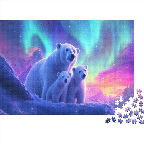 Eisbär Puzzleteile 1000-Stücke Challenge Spielzeug Arktischer Nachthimmel Für Puzzles Und Kinder Ab 14 Jahren Geschicklichkeitsspiel Geschenk 1000pcs (75x50cm) von TQMDEHVUP