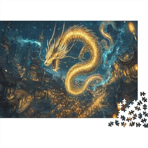 Goldener Drache Puzzleteile 1000-Stücke Bildungsspiele alte Stadt Für Puzzles Und Kinder Ab 14 Jahren Geschicklichkeitsspiel WohndekoRatteion 1000pcs (75x50cm) von TQMDEHVUP