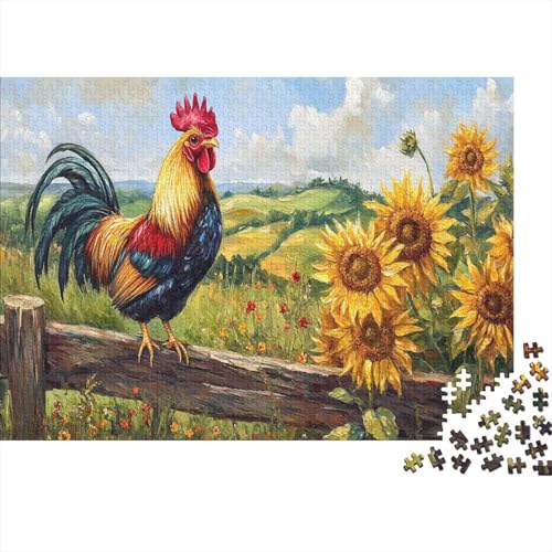 Hahn Puzzleteile 1000-Stücke Bildungsspiele Bauernhof Sonnenblumen Das Unmögliche Puzzle Geeignet Für Die Ganze Familie Geschicklichkeitsspiel Geschenk 1000pcs (75x50cm) von TQMDEHVUP