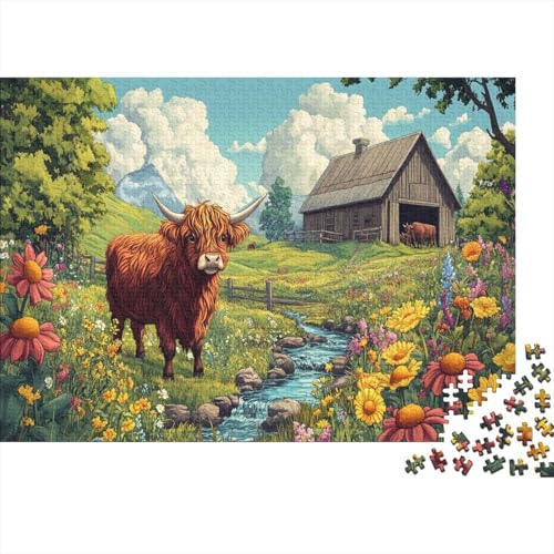 Hochlandrinder Puzzleteile 1000-Stücke Challenge Spielzeug Bauernblumen Für Puzzles Geeignet Für Die Ganze Familie Geschicklichkeitsspiel WohndekoRatteion 1000pcs (75x50cm) von TQMDEHVUP