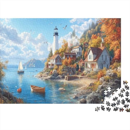 Leuchtturm an der Küste Puzzleteile 1000-Stücke Challenge Spielzeug Leuchtturm am Meer Für Puzzles Geeignet Für Die Ganze Familie Geschicklichkeitsspiel Geschenk 1000pcs (75x50cm) von TQMDEHVUP