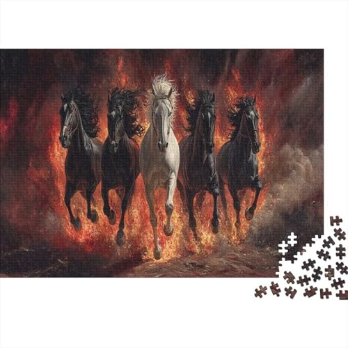 Pferd Puzzleteile 1000-Stücke Challenge Spielzeug Feuer Für Puzzles Geeignet Für Die Ganze Familie Geschicklichkeitsspiel WohndekoRatteion 1000pcs (75x50cm) von TQMDEHVUP