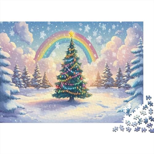 Weihnachtsbaum Puzzleteile 1000-Stücke Bildungsspiele Regenbogen Schneefeld Das Unmögliche Puzzle Geeignet Für Die Ganze Familie Puzzle Für Erwachsene Geschenk 1000pcs (75x50cm) von TQMDEHVUP