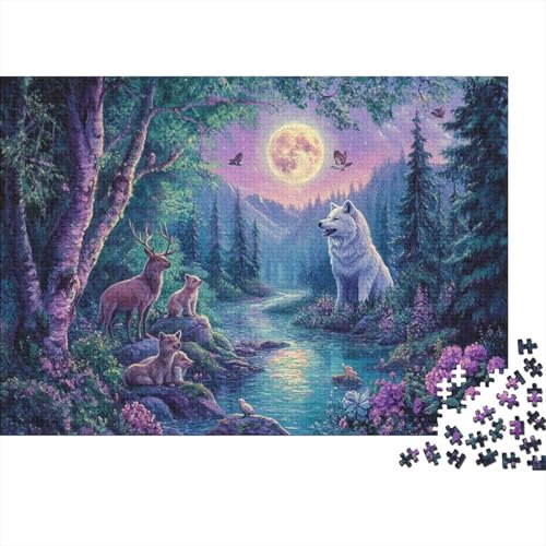 Weißer Wolf Puzzleteile 1000-Stücke Spiele Für Erwachsene Mondlight Scenery Für Puzzles Und Kinder Ab 14 Jahren Geschicklichkeitsspiel Geschenk 1000pcs (75x50cm) von TQMDEHVUP