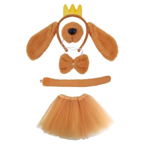 TQUXNGA Hundehaarreifen-Set, Hundeohren, Stirnband, Plüschschwanz, falsche Nase, Tiere, Cosplay-Kostüm-Set für Halloween, Cosplay, Party von TQUXNGA