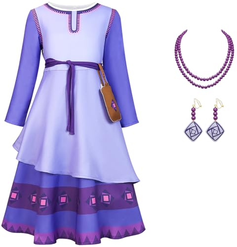 TRACYCY Asha Kostüm Damen Cosplay Film Prinzessin Asha Abendkleid mit Zubehör Anzug Halloween Weihnachten Karneval Party Geburtstag Fest Verkleidung, Lila von TRACYCY