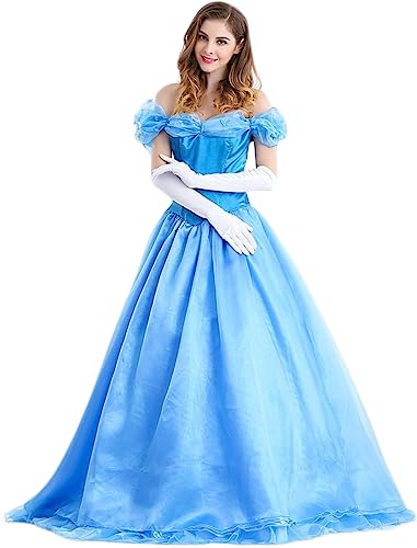 TRACYCY Damen Aschenputtel Kostüm Kleid Erwachsene Cosplay Cinderella Schmetterling Lang Abendkleid Verkleidung Halloween Weihnachten Fasching Karneval Geburtstag Partykleid Blau von TRACYCY