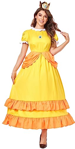 TRACYCY Damen Kostüm Cosplay Prinzessin Peach Prinzessin Daisy Prinzessin Rosalina Lang Abendkleider und Krone Anzug Verkleidung Halloween Weihnachten Geburtstag Party Fasching Outfits Rosa Grün Gelb von TRACYCY