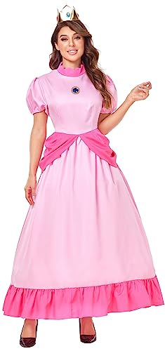 TRACYCY Damen Kostüm Cosplay Prinzessin Peach Prinzessin Daisy Prinzessin Rosalina Lang Abendkleider und Krone Anzug Verkleidung Halloween Weihnachten Geburtstag Party Fasching Outfits Rosa Grün Gelb von TRACYCY