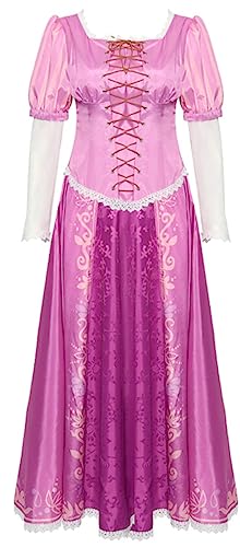 TRACYCY Rapunzel Kostüm Damen Kleid Erwachsene Cosplay Fasching Karneval Verkleidung Weihnachten Geburtstag Partykleid Lang Abendkleid Violett von TRACYCY