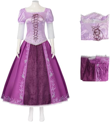 TRACYCY Rapunzel Kostüm Damen Kleid Erwachsene Cosplay Fasching Karneval Verkleidung Weihnachten Geburtstag Partykleid Lang Abendkleid Violett von TRACYCY