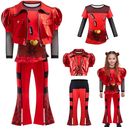 TRACYCY Red Kostüm Mädchen Cosplay Rise of Red Tochter der Herzkönigin Prinzessin Red Outfit Jacke und Kleid Hose Anzug Halloween Weihnachten Karneval Geburtstag Fest Verkleidung für Alter 5-15 Jahre von TRACYCY