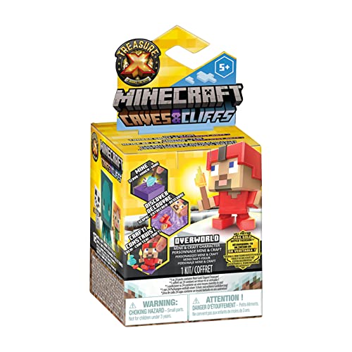 TREASURE X Minecraft Caves & Cliffs Oberwelt-Spielset: Mit 10 Abenteuerlevels und 1 von 12 Minecraft-Spielfiguren zum Sammeln & Chance auf Schatz mit echtem Goldüberzug; minen, entdecken und craften von TREASURE X