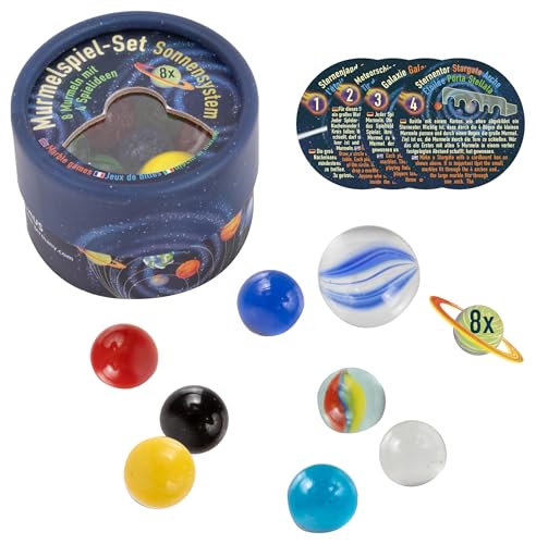 TRENDHAUS 959232 Space Adventure Murmelspiel-Set Sonnensystem - 8 Planeten-Glasmurmeln – Inkl. 4 Spielideen für Kinder von TRENDHAUS