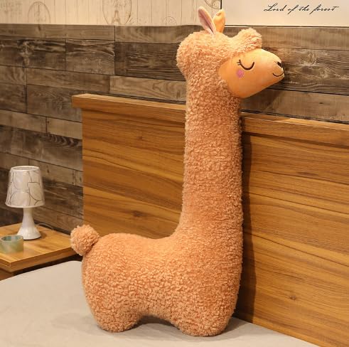 TRENSETGO 130cm Alpaka-Plüschtier, Kuscheltier mit langem Hals, Seitenschläferkissen, Heimdekoration, Stofftier, Cartoon-Tier, Lama, Geschenk für Freundin, Kinder, Freund, Liebhaber (Braun) von TRENSETGO