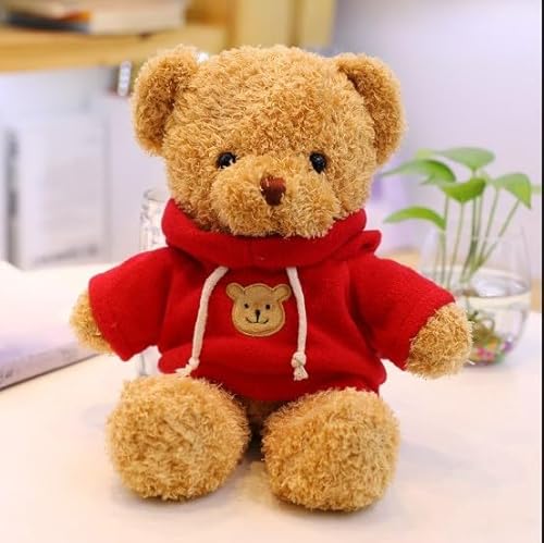 TRENSETGO Plüsch Teddybär mit Kapuze, Kuscheltier zum Spielen, Heimdekoration, weiches Fell, Geschenk für Freundin, Kinder, Freund, Partner | Teddy mit Hoodie (RED - 30CM) von TRENSETGO