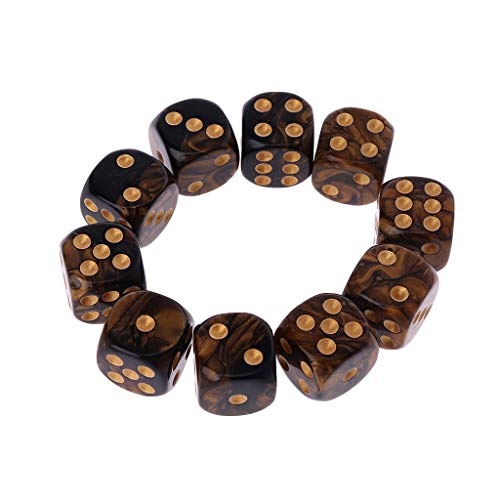 10 Stück 16 mm Harz Würfel D6 Schwarz Gold Punkte Runde Kanten KTV Nachtclub Würfel Set Bar Spielzubehör von TRHEEE