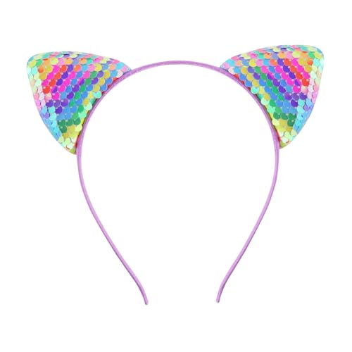 TRHEEE Bequemes Katzenohr Stirnband Mit Glitzernden Blauen Pailletten Cosplay Kopfbedeckungen Ideal Für Festivals Und Tägliche Outfits von TRHEEE