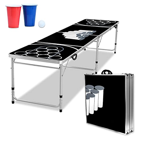 TRMLBE Bierpong Tisch inkl. Beer Pong Becher Set 50 Rot & 50 Blau Becher & 5 Bälle Bierpongtisch Höhenverstellbar Bier Pong Tische aus Aluminium & MDF von TRMLBE