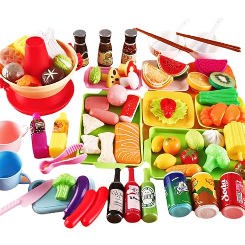 Lebensmittelspielzeug Aus Kunststoff FüR Kinder,Fondue Food Set Mit Kessel Spielzeug, Spielhaus KüChe Playset, Phantasie Entwicklung Spielzeug FüR Kleinkinder, Spaß Puzzle Spielen ZubehöR von TRNOLPX