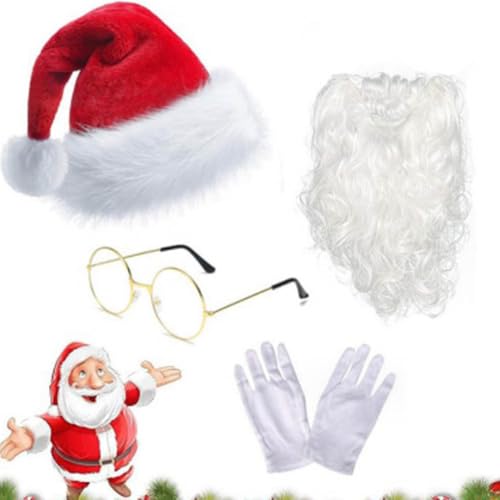 TRNOLPX 5 Pcs Weihnachtsmann Kostüm für Männer, Bart,Mütze,Brille,Weihnachtsfeier Cosplay für Erwachsene Roter Deluxe Samt Weihnachtsmann,Herren & Erwachsene von TRNOLPX