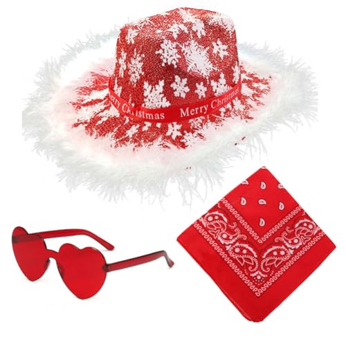 TRNOLPX Weihnachtsmann Kostüm,Roter Jeanshut Gläser Quadratisches Handtuch Set, Cosplay Zubeör für Weihnachtsparty,Karneval Kostüm von TRNOLPX