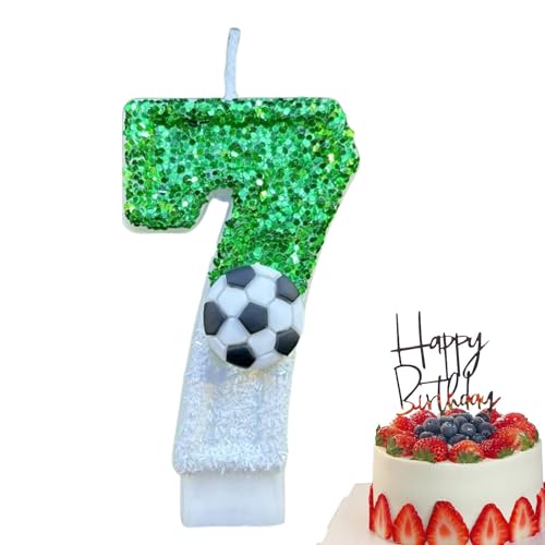 TROONZ Fußball-Geburtstagskerzen, Fußball-Zahlenkerze für Kuchendekoration, 3D-Glitzer-Zahl in Grün für Cupcake-Topper-Dekorationen, Kerzen-Kuchen-Topper für Jubiläumsfeiern von TROONZ