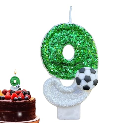 TROONZ Fußball-Geburtstagskerzen, Fußball-Zahlenkerze für Kuchendekoration, 3D-Glitzer-Zahl in Grün für Cupcake-Topper-Dekorationen, Kerzen-Kuchen-Topper für Jubiläumsfeiern von TROONZ