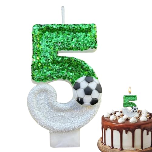 TROONZ Fußball-Geburtstagskerzen, Fußball-Zahlenkerze für Kuchendekoration, 3D-Glitzer-Zahl in Grün für Cupcake-Topper-Dekorationen, Kerzen-Kuchen-Topper für Jubiläumsfeiern von TROONZ