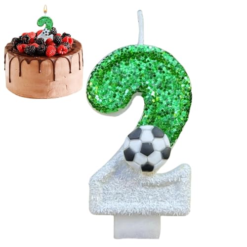 TROONZ Fußball-Geburtstagskerzen, Fußball-Zahlenkerze für Kuchendekoration, 3D-Glitzer-Zahl in Grün für Cupcake-Topper-Dekorationen, Kerzen-Kuchen-Topper für Jubiläumsfeiern von TROONZ