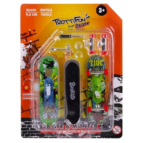 TROTTIFUN - Finger Skate - beleuchtet - Batterien enthalten - 031481 - Metall - Skateboard - Finger - Spielzeug Kinder - Geburtstag - Geschenk - Skateboard - ab 3 Jahren von TROTTIFUN