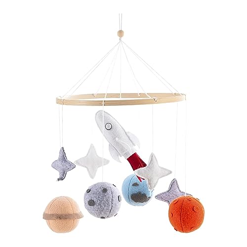 Babybett Mobile Windspiel 3D Planet Filz Hölz Baby Mädchen Kinderbett Anhänger für Babybett Kinderzimmer Deko von TROYSINC