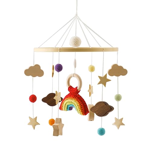 TROYSINC Babybett Mobile Baby Windspiel, Holz Mobile Baby Kinderzimmer Hängende Bettglocke, Geschenk für Baby Mädchen oder Jungen, Rassel Spielzeug (Regenbogen2) von TROYSINC