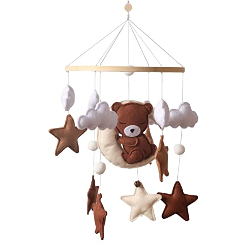 TROYSINC Tiere Mobile Baby Windspiele, Miniatur-Bär Elefant Mobile Baby Holz mit Filzbällen, Mobile Baby Mädchen Bettglocke Anhänger für Babybett Jungen und Mädchen (#A) von TROYSINC