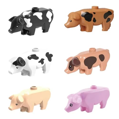 6 Stück Tiere Minifiguren Bausteine Bausatz, Schwein Modellfiguren Baustein Sets, Tierfiguren Minifiguren Bauset für Kinder, Plastiktiere Mini Tiere DIY Zubehör Bausteine Modell von TRavesty