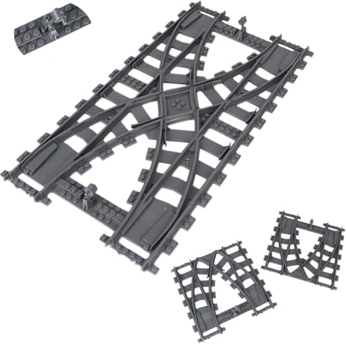 City Eisenbahnschienen Bausteine Set, City Zug Schienen Zubehör Eisenbahn Erweiterungs Sets, Zwei Wege Schienenwechsel Bausteine Zug Schienen Set Kompat mit dem Marktführer von TRavesty