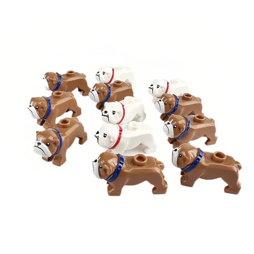 TRavesty 12 Stück Tiere Minifiguren Bausteine Bausatz, Tiere Figuren Set DIY Zubehör Bausteine Modell, Bulldogge Modellfiguren Set für Kinder, kompatibel mit Allen gängigen Marken von TRavesty