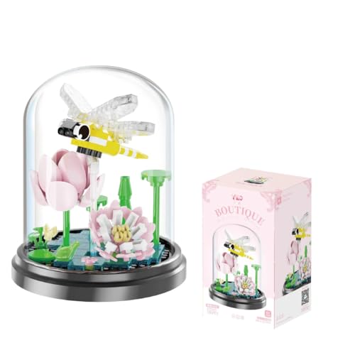 TRavesty Libelle Blumenstrauß Bausteine Bausatz, kreativer Insekt Blumen Bauset Pflanzen Blumenstrauß mit Staubschutzhülle, Insekt Blumenstrauß Bauspielzeugsets Geschenke für Erwachsene Kinder von TRavesty