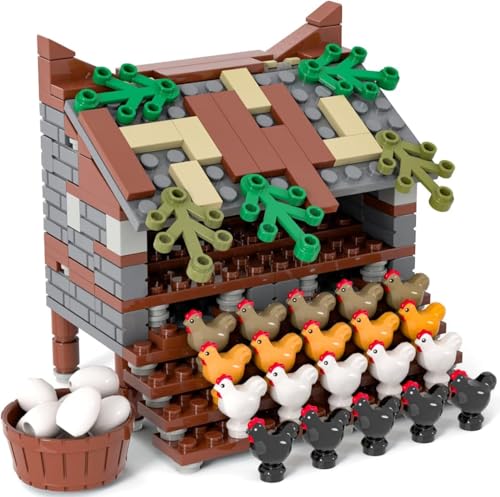 TRavesty MOC Farm Hühnerstall Bausteine Bausatz, DIY Hühnerstall Modellfiguren Baustein Sets, Tierfiguren Minifiguren Bauset für Kinder, Tierhaus Zubehör Modellbausatz von TRavesty