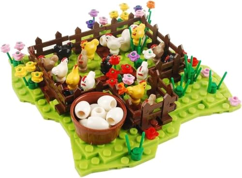 TRavesty MOC Farm Hühnerstall Bausteine Bausatz, DIY Hühnerstall Modellfiguren Baustein Sets, Tierfiguren Minifiguren Bauset für Kinder, Tierhaus Zubehör Modellbausatz von TRavesty