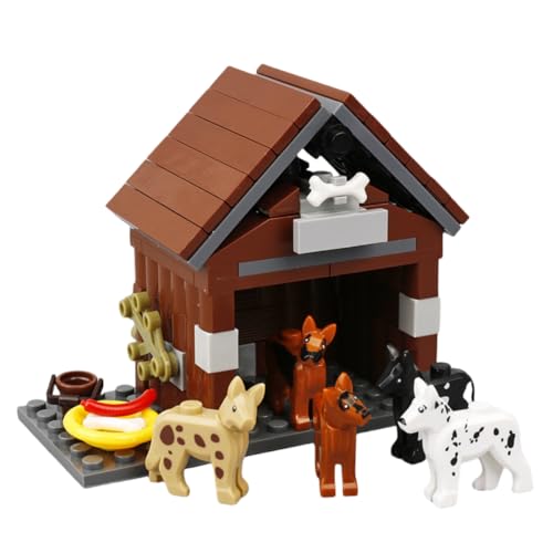 TRavesty MOC Farm Hundehütte Bausteine Bausatz, DIY Hundehütte Modellfiguren Baustein Sets, Tierfiguren Minifiguren Bauset für Kinder, Tierhaus Zubehör Modellbausatz von TRavesty