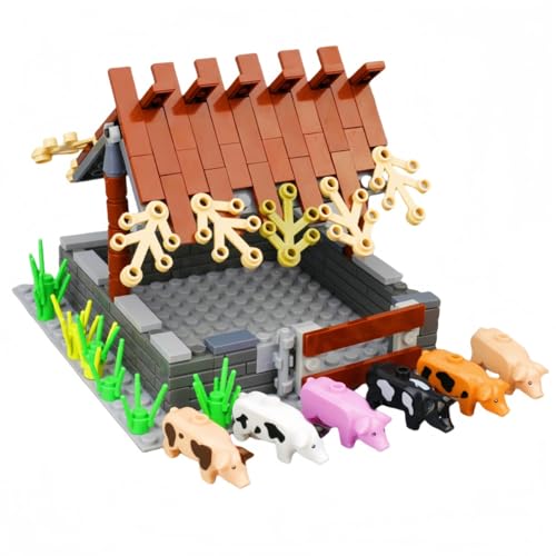 TRavesty MOC Farm Schweinehaus Bausteine Bausatz, DIY Schweinehaus Modellfiguren Baustein Sets, Tierfiguren Minifiguren Bauset für Kinder, Tierhaus Zubehör Modellbausatz von TRavesty