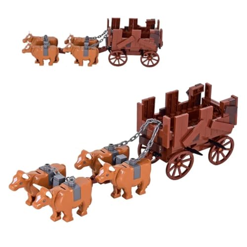 TRavesty MOC Medieval Ochsenwagen Streitwagen Bausteine Bausatz, Mittelalterlicher Figuren Wagenmodell Bausteine Set, Custom Krieg Ochse Kit für Minifiguren Kompatibel mit der Großen Marken von TRavesty