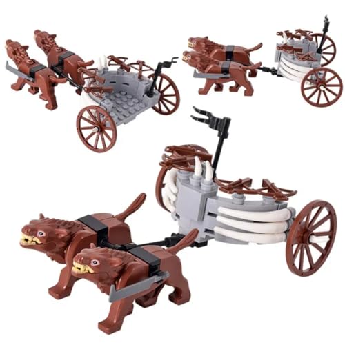 TRavesty MOC Medieval Wolfwagen Streitwagen Bausteine Bausatz, Mittelalterlicher Figuren Wagenmodell Bausteine Set, Custom Wolf Kit für Minifiguren Kompatibel mit der Großen Marken (Braun) von TRavesty