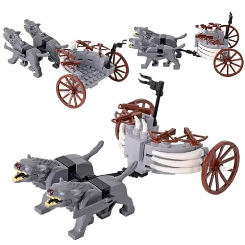 TRavesty MOC Medieval Wolfwagen Streitwagen Bausteine Bausatz, Mittelalterlicher Figuren Wagenmodell Bausteine Set, Custom Wolf Kit für Minifiguren Kompatibel mit der Großen Marken (Grau) von TRavesty