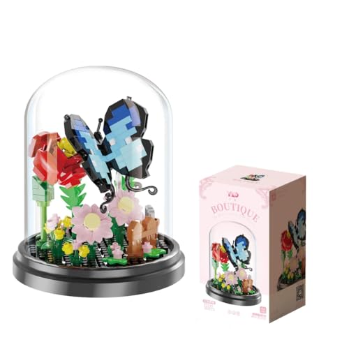 TRavesty Schmetterling Blumenstrauß Bausteine Bausatz, kreativer Insekt Blumen Bauset Pflanzen Blumenstrauß mit Staubschutzhülle, Insekt Blumenstrauß Bauspielzeugsets Geschenke für Erwachsene Kinder von TRavesty