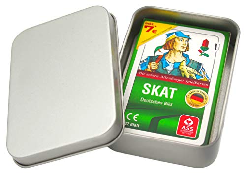 Ass Altenburger Skat Spielkarten - Deutsches Bild/Blatt Kornblume - Kartenspiel mit Metalldose Made in Germany + Faltschachtel + 7€ Onlinespiel-Gutschein von TS Spielkarten