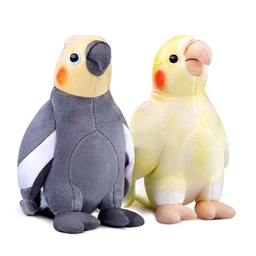 TS TAC-SKY Nymphensittich Plüschtier-Set - 2-teilige Gelbe Und Graue Papagei Plüschtiere, Adorable Kleine Vogel Plüschtiere, Freunde, Jeder 7 Zoll Groß(Yellow and Gray) von TS TAC-SKY