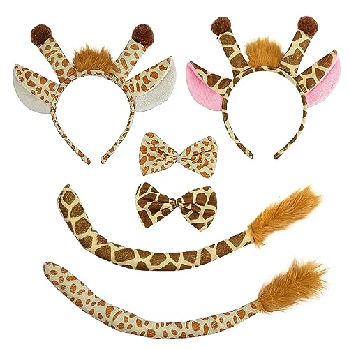 TSHAOUN 2 Sets Kostüm Giraffen für Kinder Giraffen Tierkleid Kostüm Cosplay Giraffe Ohren Haarreif Fliege Schwanz für Kinder Tierohren Stirnband Halloween Fasching Karneval Fasching Party (Giraffe) von TSHAOUN